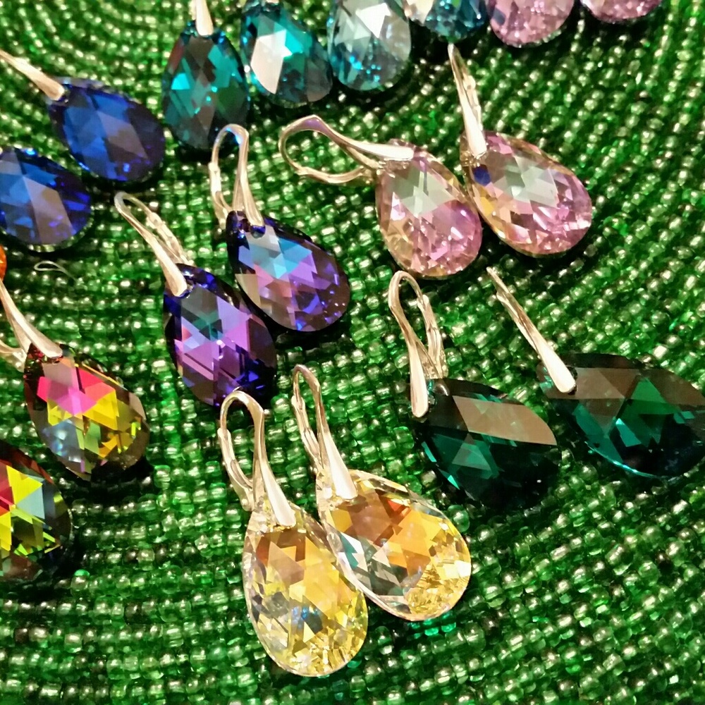 .925 22 mm Pear Swarovski Leverback Earrings - Picture 6 of 8